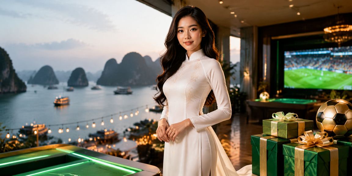 Cảnh vịnh Hạ Long thơ mộng gắn với hình ảnh trải nghiệm cá cược trực tuyến Việt Nam